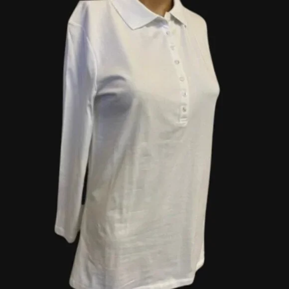 Long Tall Sally Collard Top 3/4 Sleeve Front Buttons Turkish Cotton White W XS - Picture 2 of 7